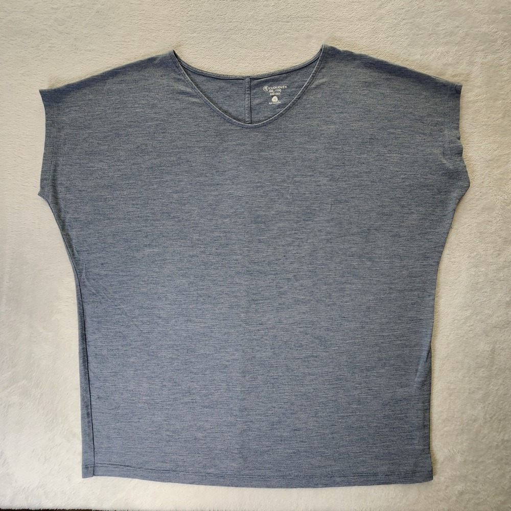Cloudveil Merino Wool Blend Top Womens XXL Blue Cap Sleeve Knit Base layer Hike